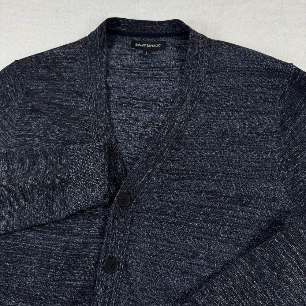 Banana Republic Sweater Mens Size L Blue V-Neck Button Front Knit Cardigan